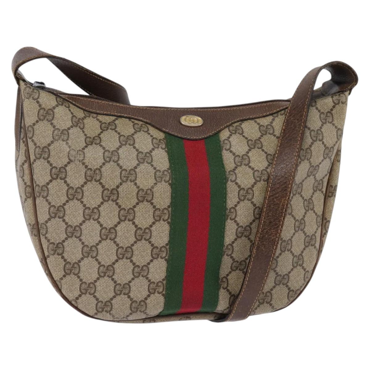 GUCCI GG Supreme Web Sherry Line Shoulder Bag PVC Beige Gold Auth BA5968
