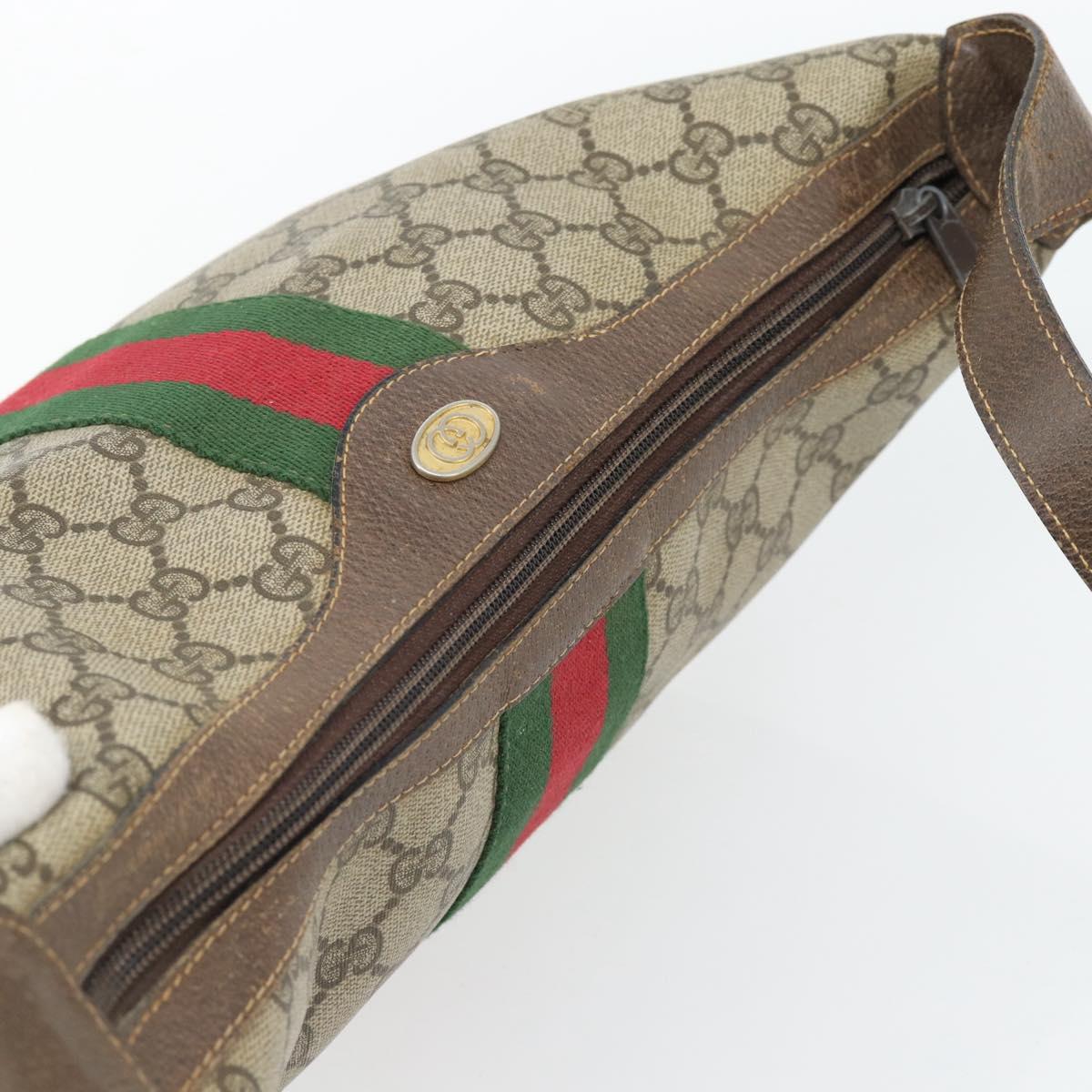 GUCCI GG Supreme Web Sherry Line Shoulder Bag PVC Beige Gold Auth BA5968