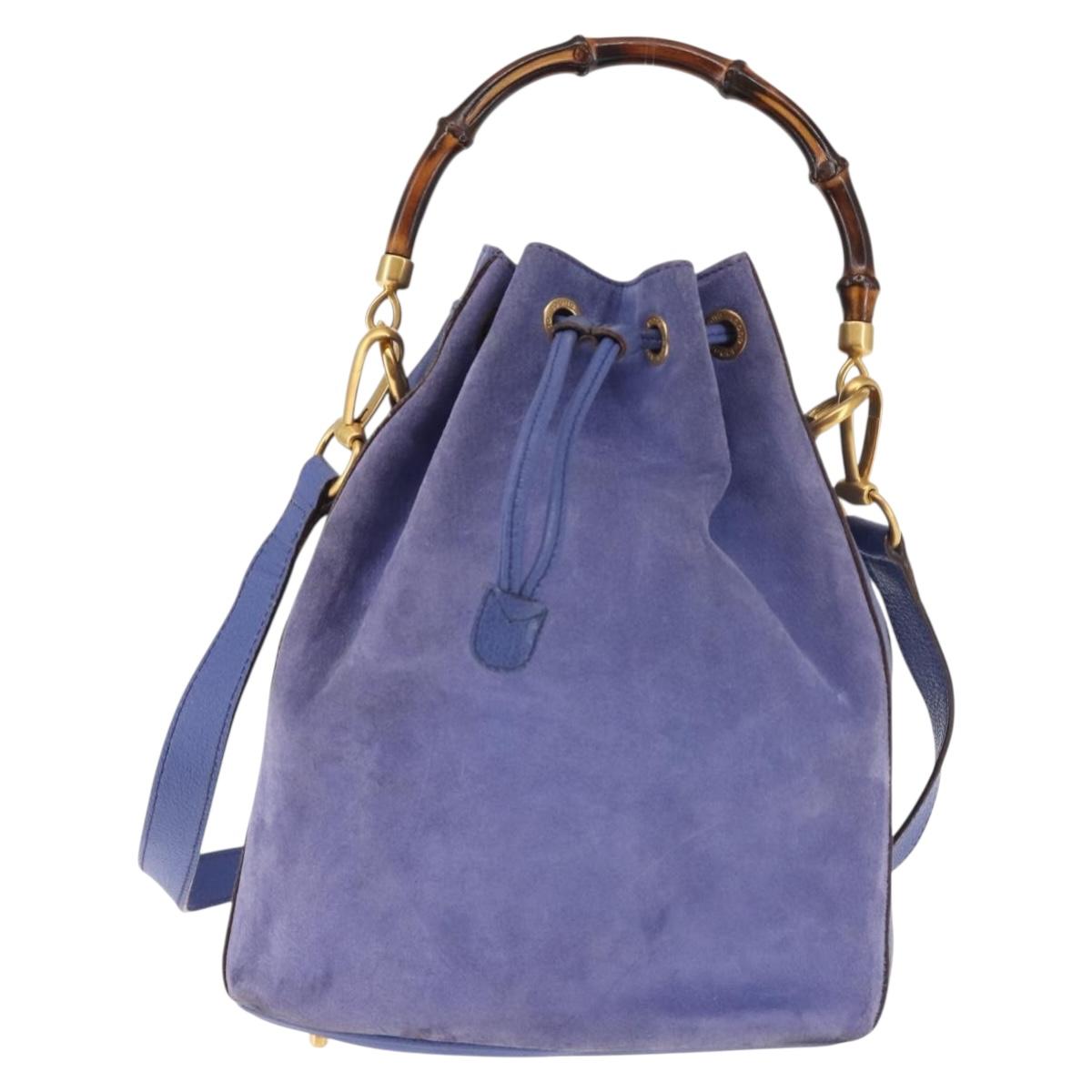 GUCCI Bamboo Hand Bag Suede 2way Purple Gold 001 2865 1657 Auth BA5970