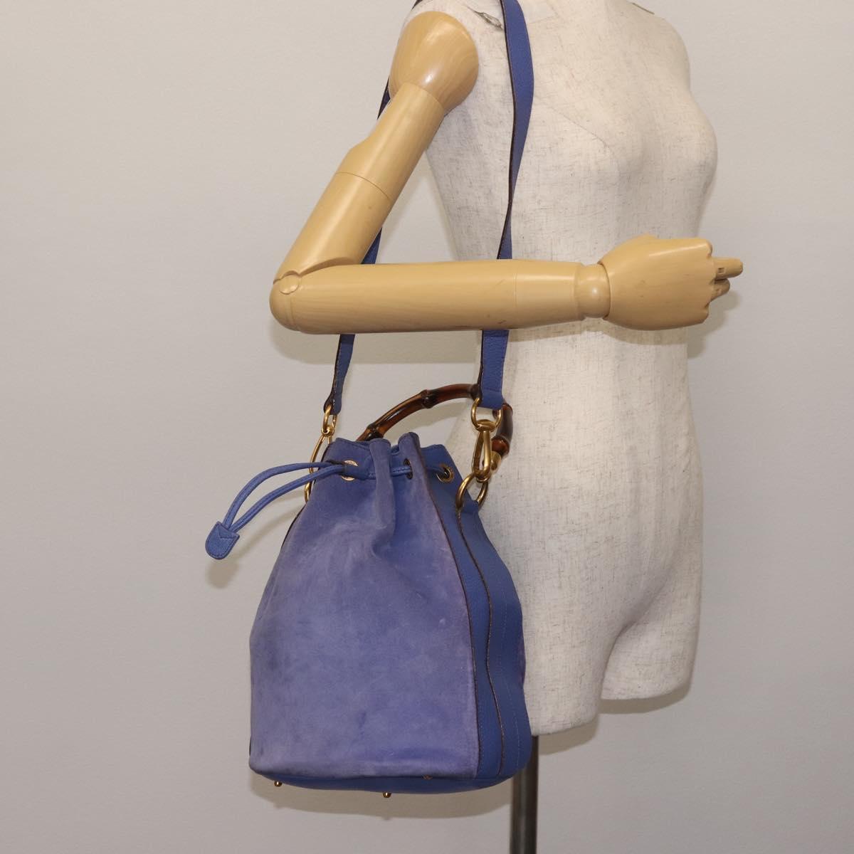 GUCCI Bamboo Hand Bag Suede 2way Purple Gold 001 2865 1657 Auth BA5970