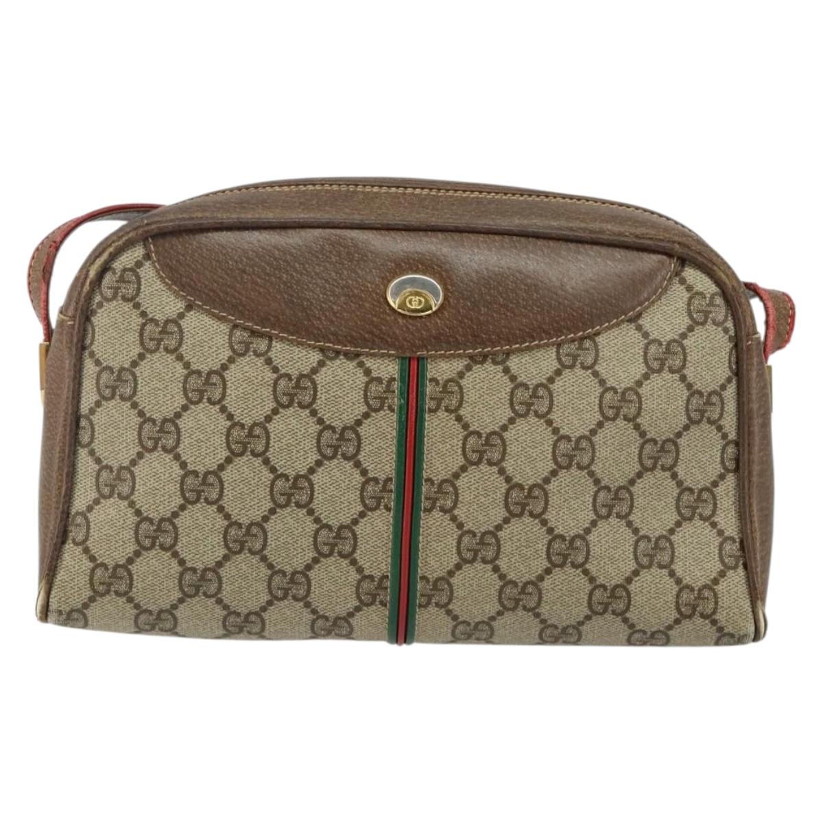 GUCCI GG Supreme Web Sherry Line Bag PVC Beige Gold 001 261 1086 Auth BA6005