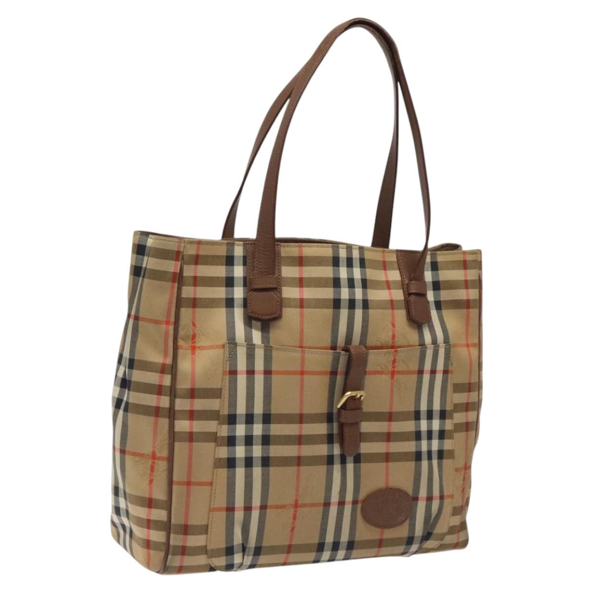 Burberrys Nova Check Tote Bag Canvas Beige Gold Auth BA601