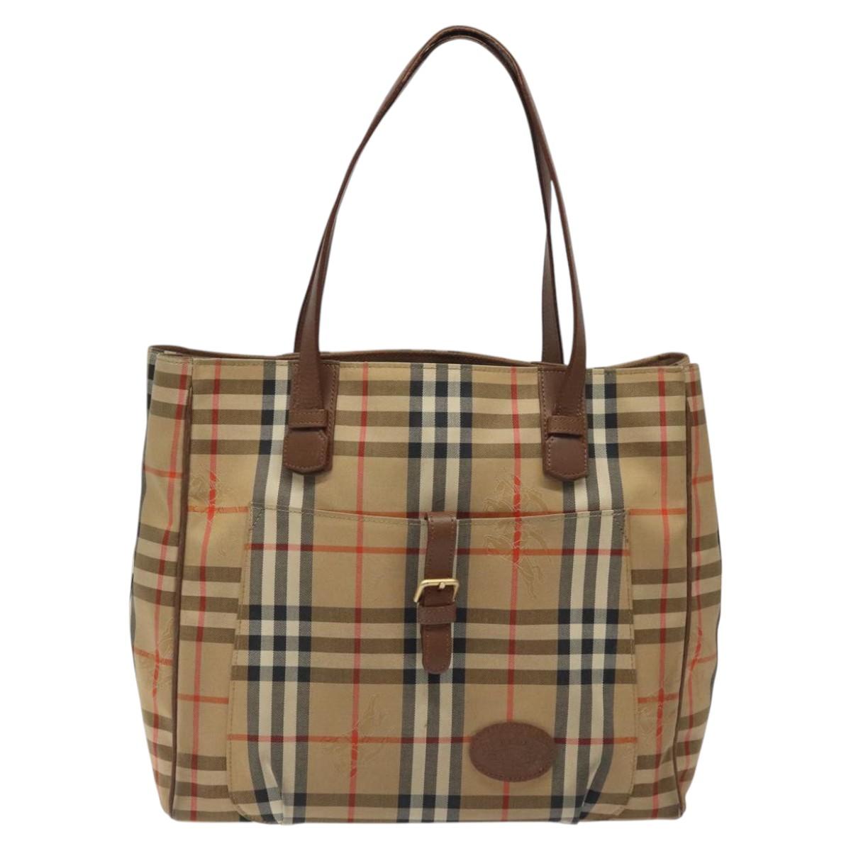 Burberrys Nova Check Tote Bag Canvas Beige Gold Auth BA601