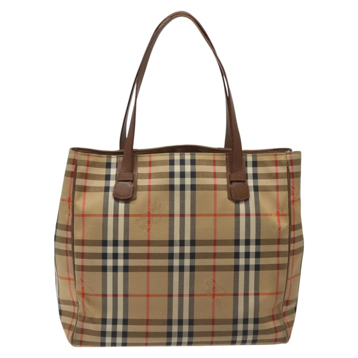 Burberrys Nova Check Tote Bag Canvas Beige Gold Auth BA601