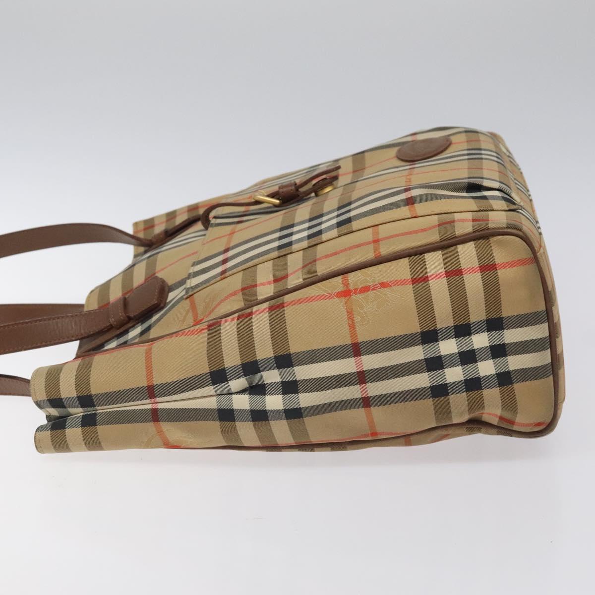 Burberrys Nova Check Tote Bag Canvas Beige Gold Auth BA601