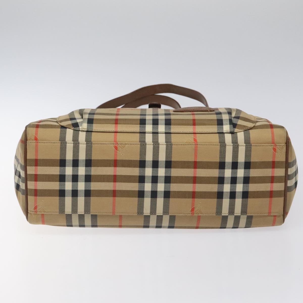 Burberrys Nova Check Tote Bag Canvas Beige Gold Auth BA601