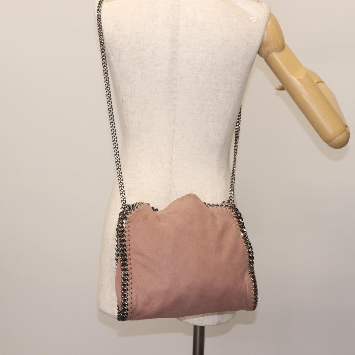 Stella MacCartney Chain Fabera Shoulder Bag Suede Pink Silver Auth BA6012