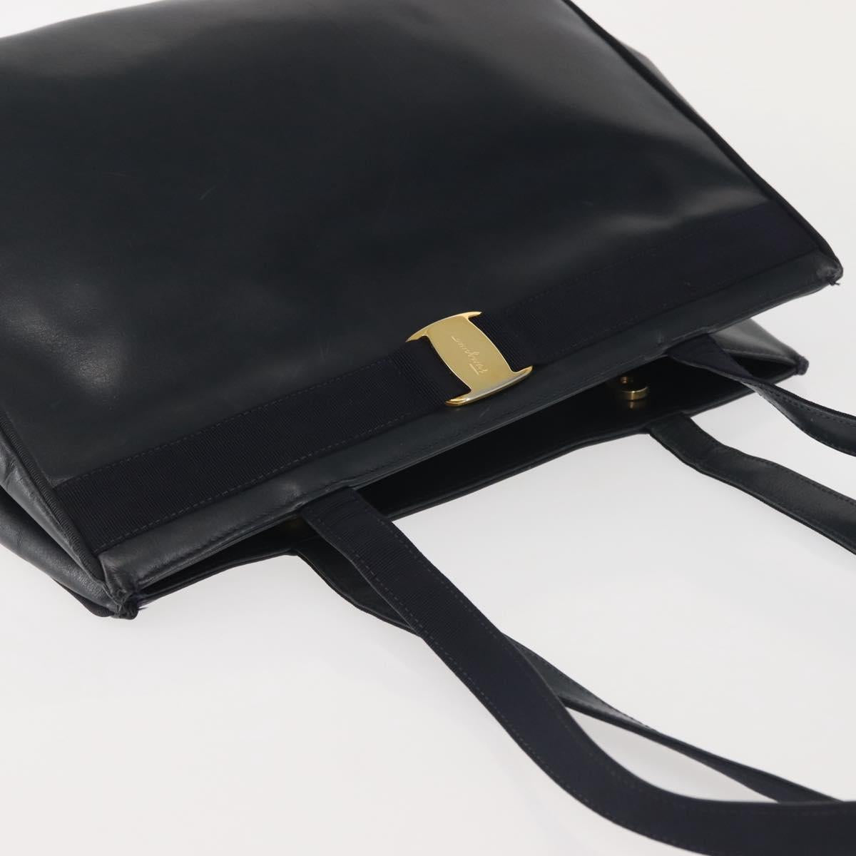 Salvatore Ferragamo Vala Tote Bag Leather Navy Gold Auth BA6019
