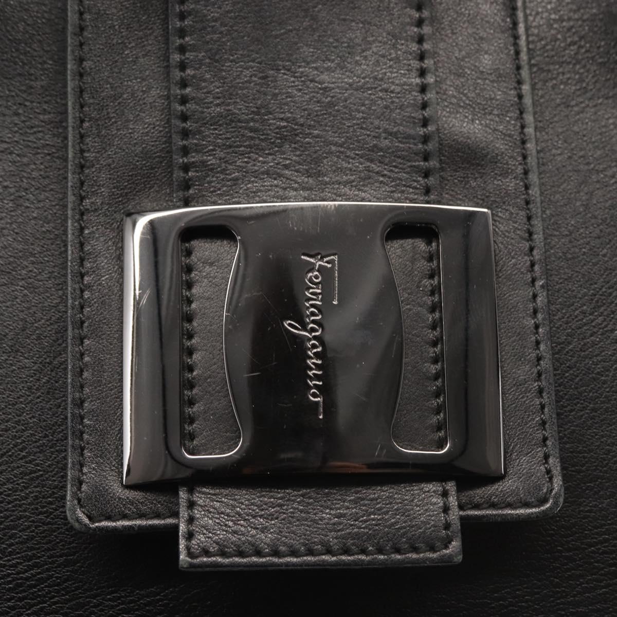 Salvatore Ferragamo Vala Shoulder Bag Leather Black Silver Auth BA6023