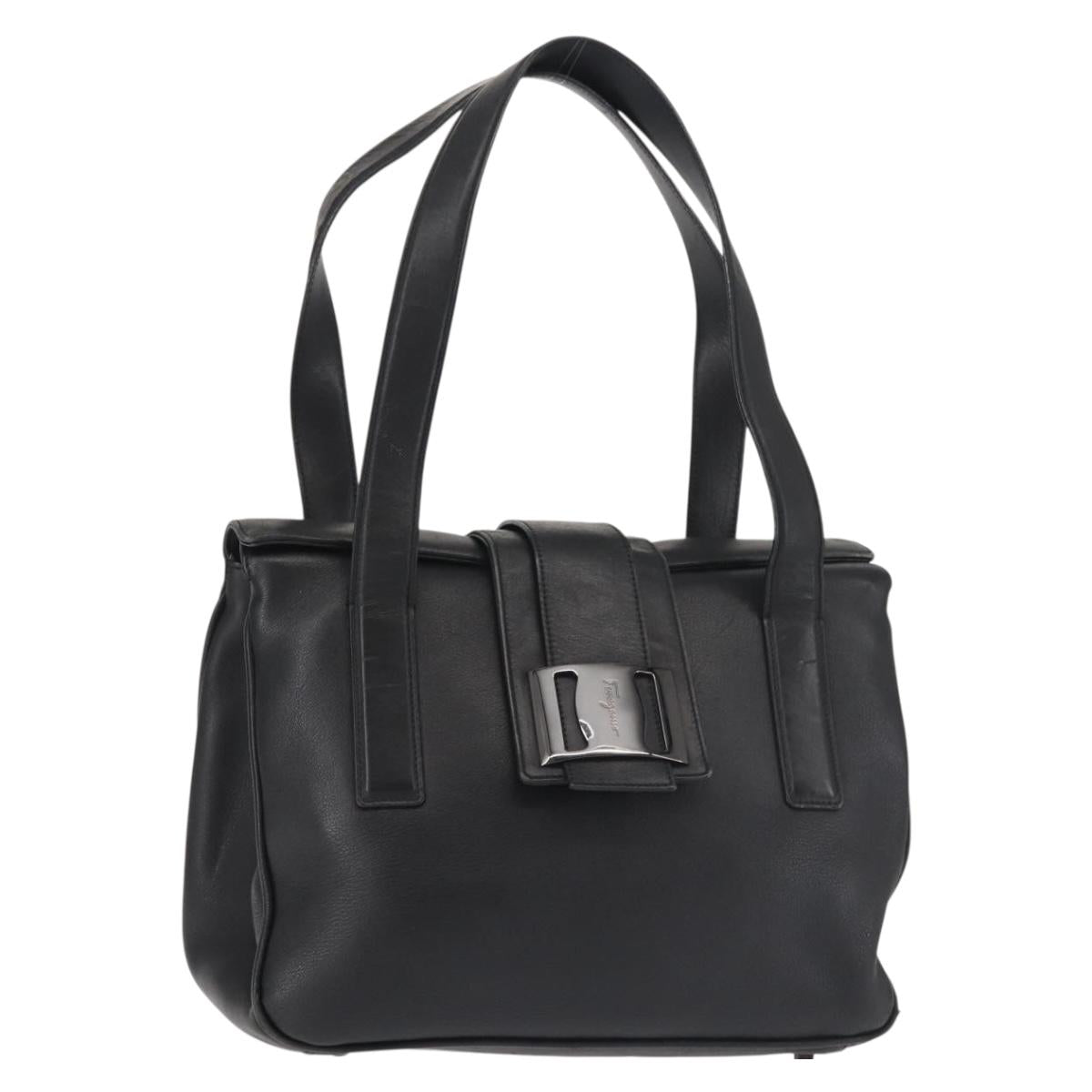Salvatore Ferragamo Vala Shoulder Bag Leather Black Silver Auth BA6023