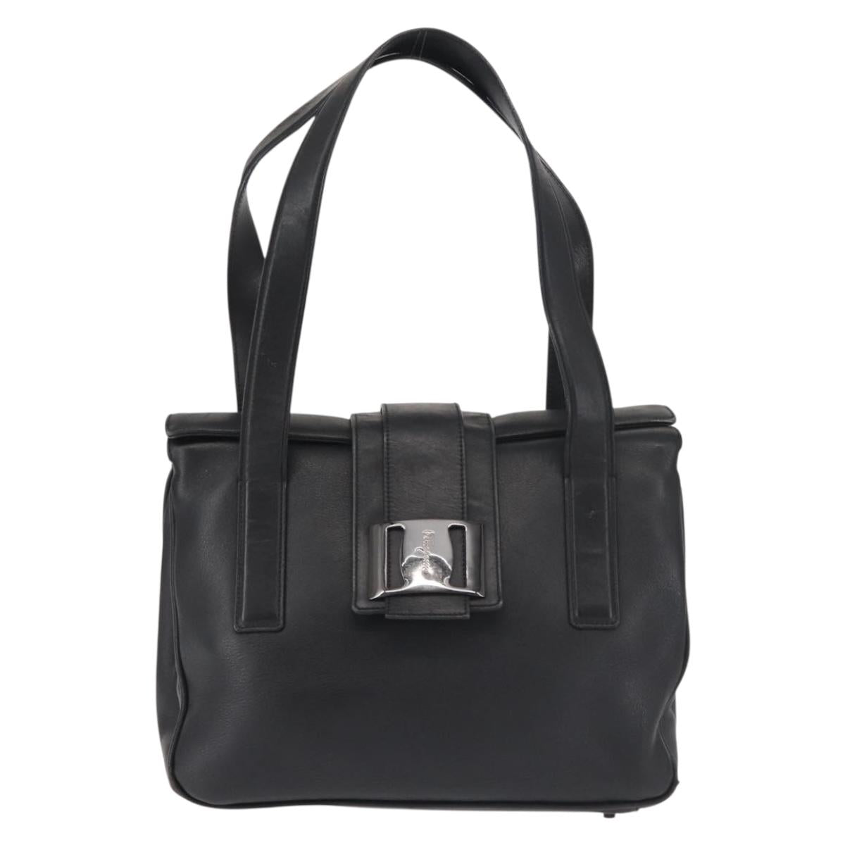 Salvatore Ferragamo Vala Shoulder Bag Leather Black Silver Auth BA6023