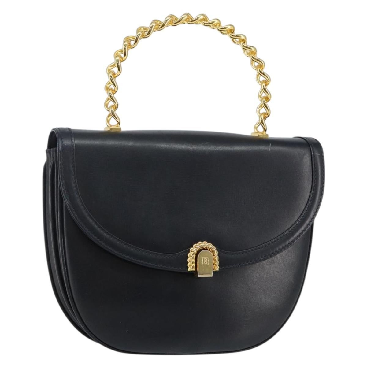 BALLY Hand Bag Leather Black Gold Auth BA6024