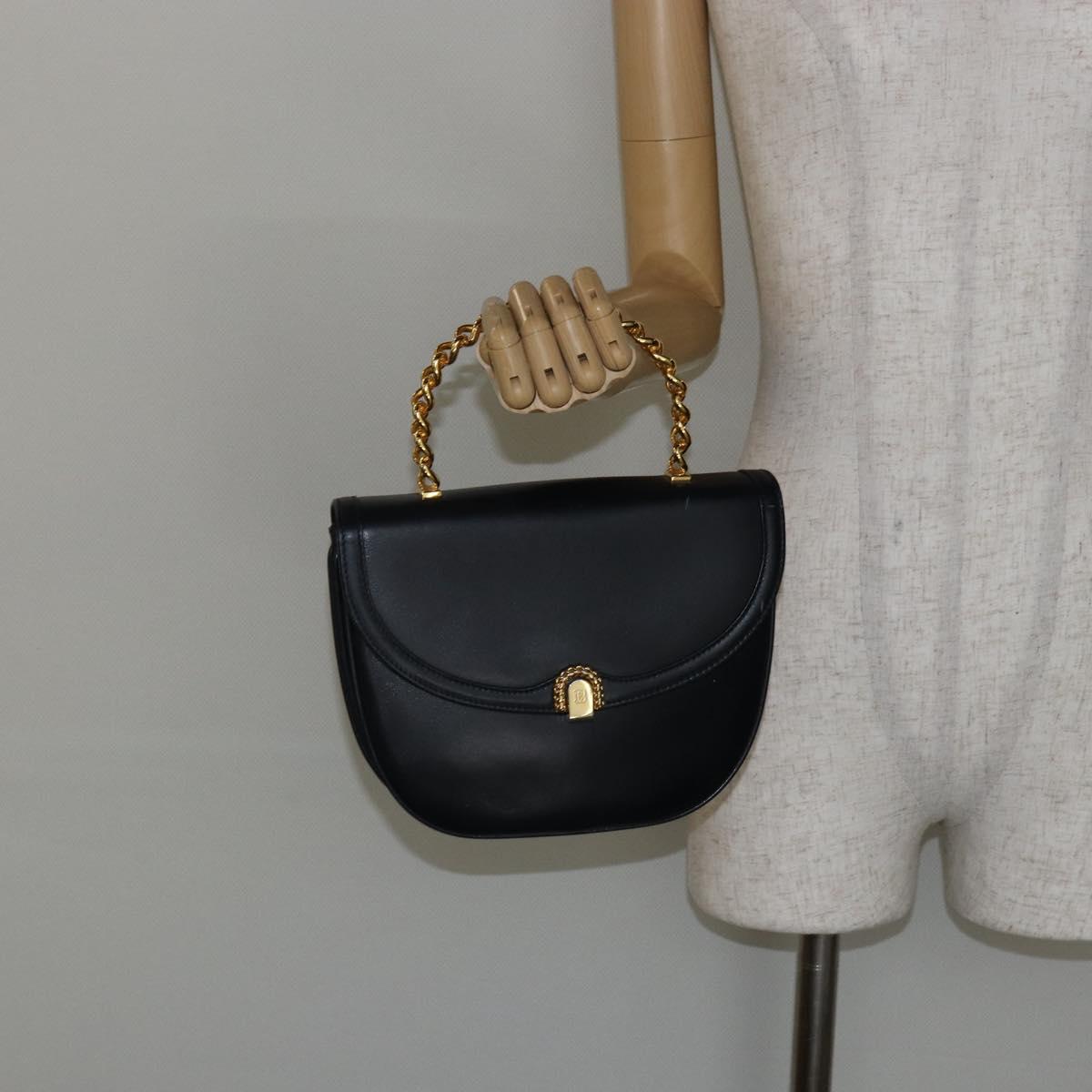 BALLY Hand Bag Leather Black Gold Auth BA6024