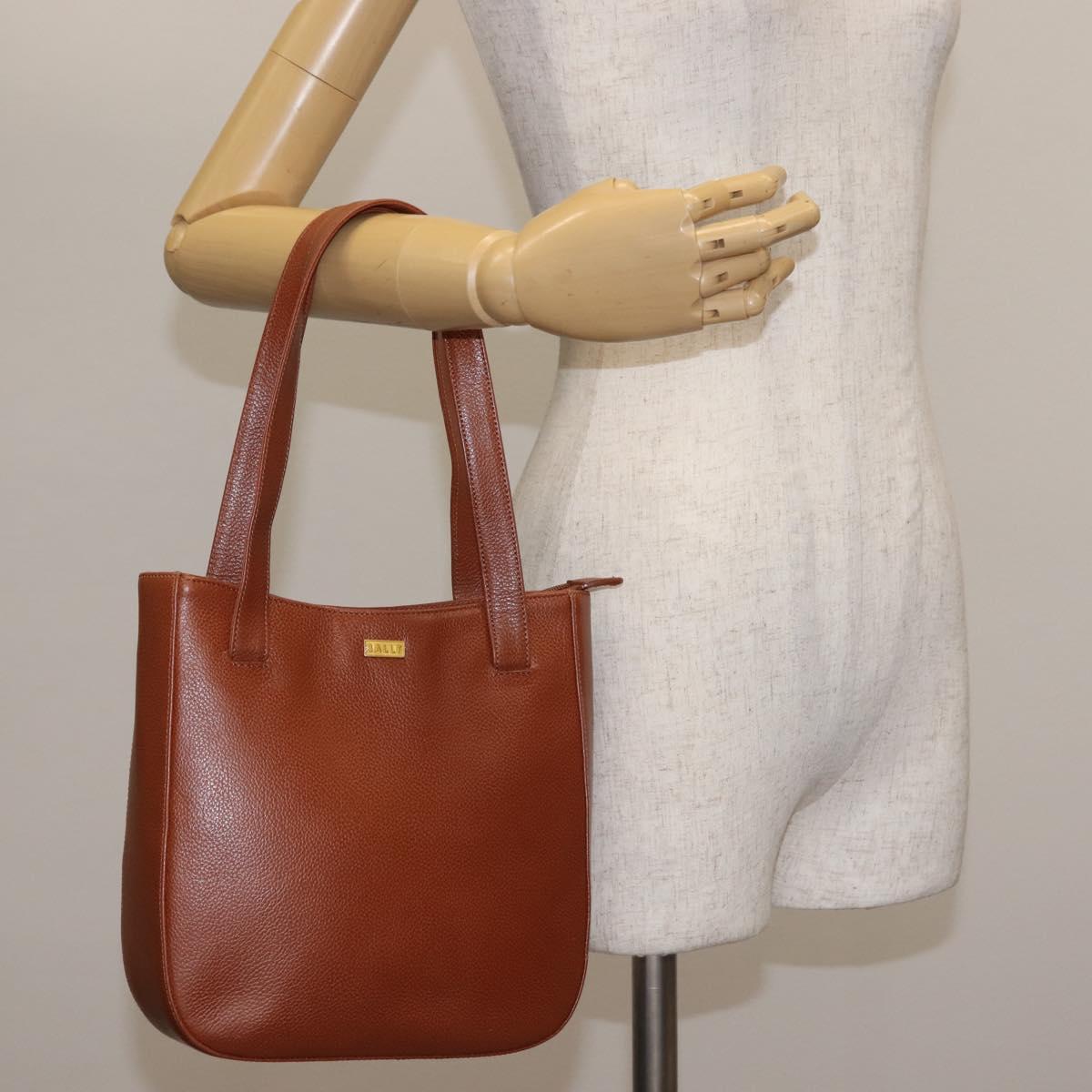 BALLY Tote Bag Leather Brown Gold Auth BA6025