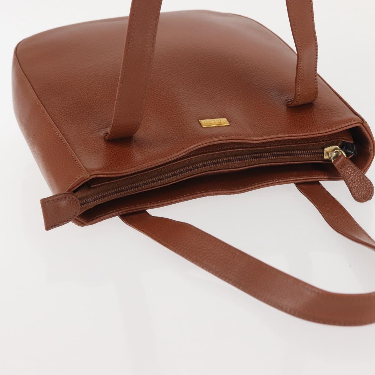 BALLY Tote Bag Leather Brown Gold Auth BA6025