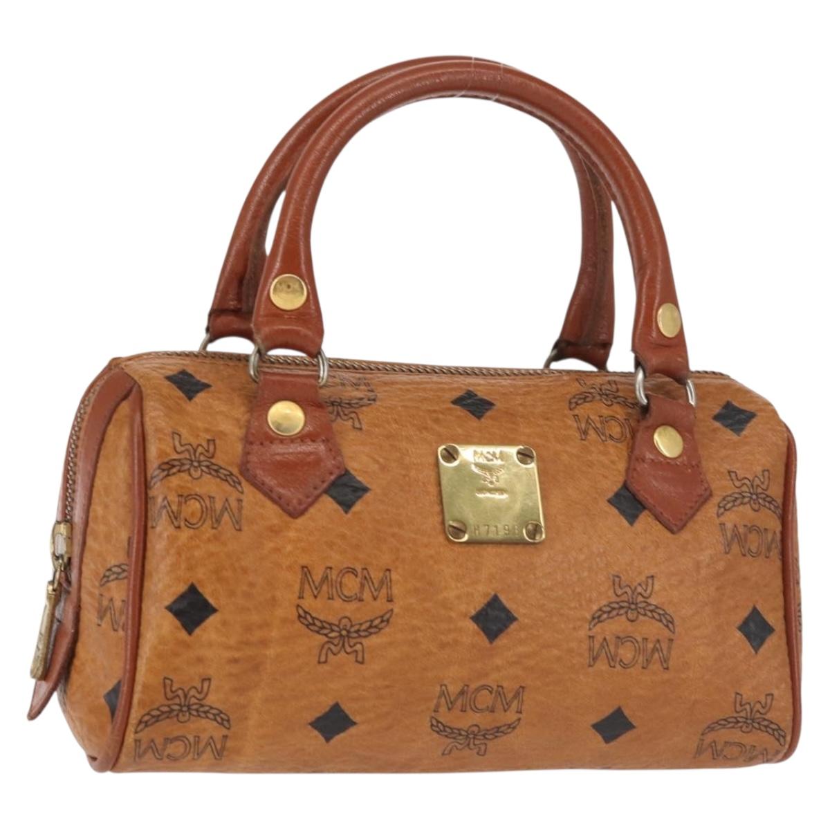 MCM Logogram Vicetos Hand Bag PVC Leather Brown Gold Auth BA6026
