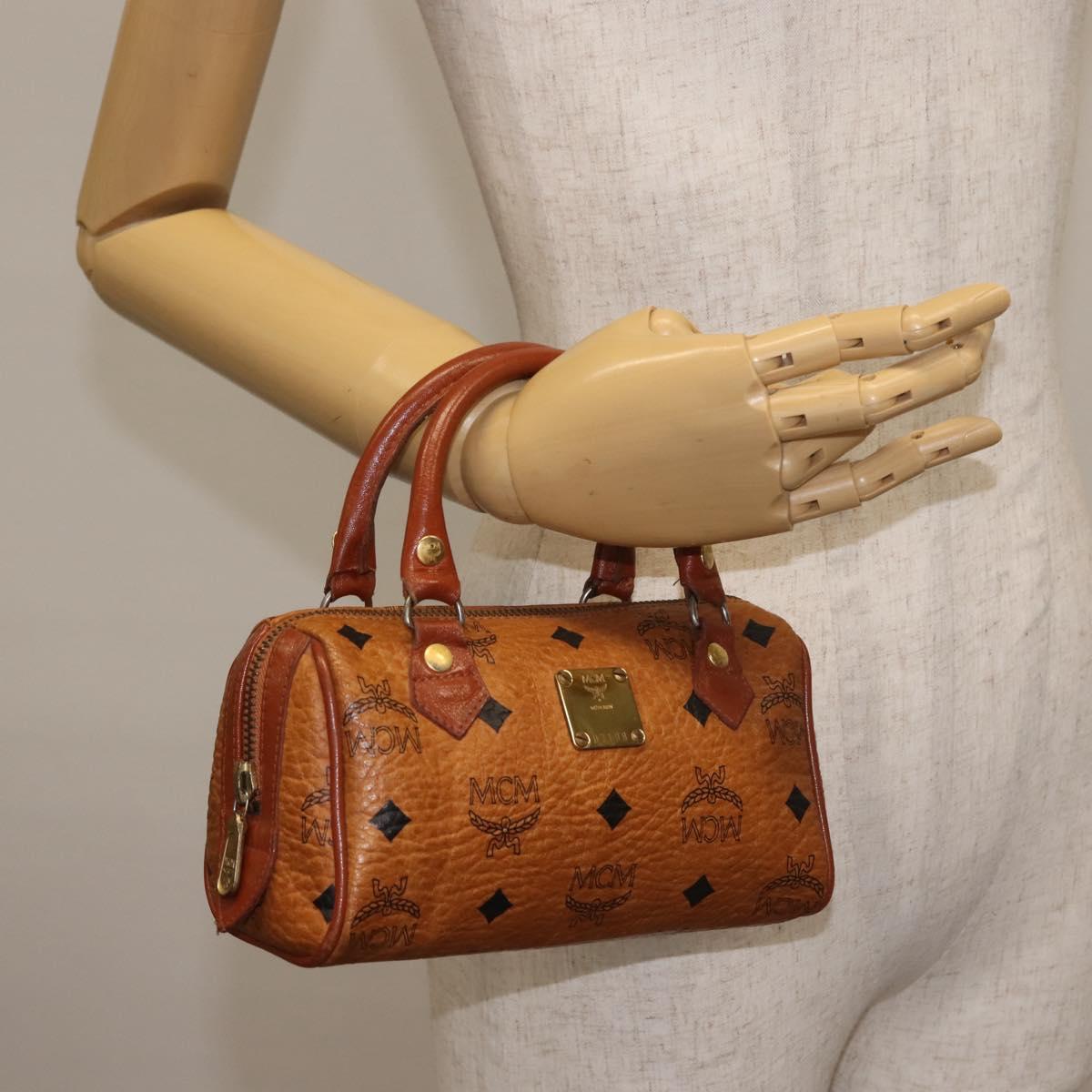 MCM Logogram Vicetos Hand Bag PVC Leather Brown Gold Auth BA6026