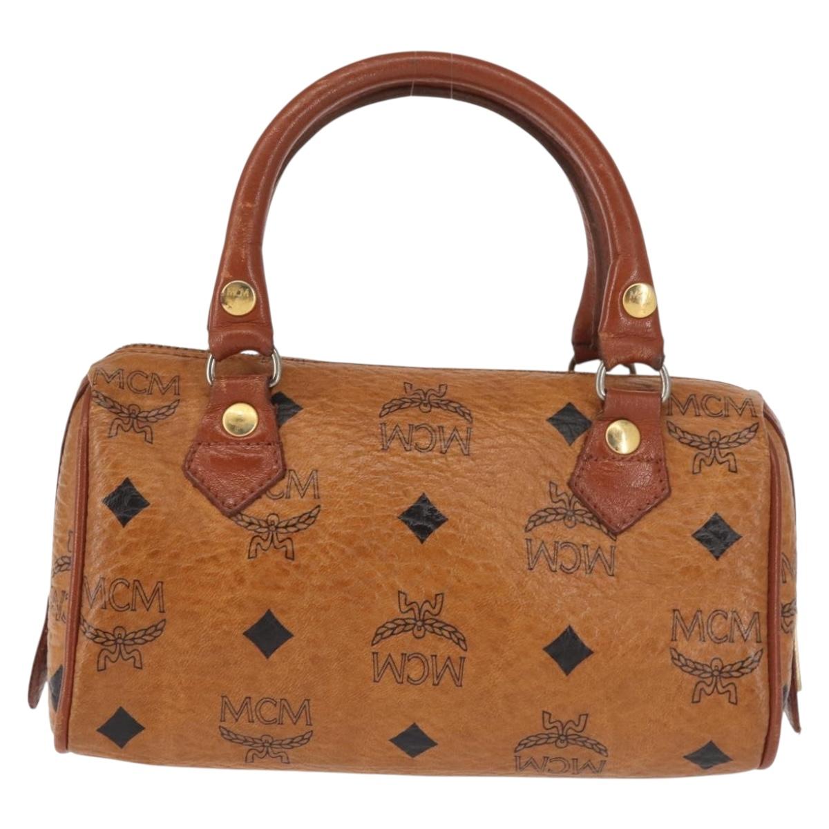 MCM Logogram Vicetos Hand Bag PVC Leather Brown Gold Auth BA6026