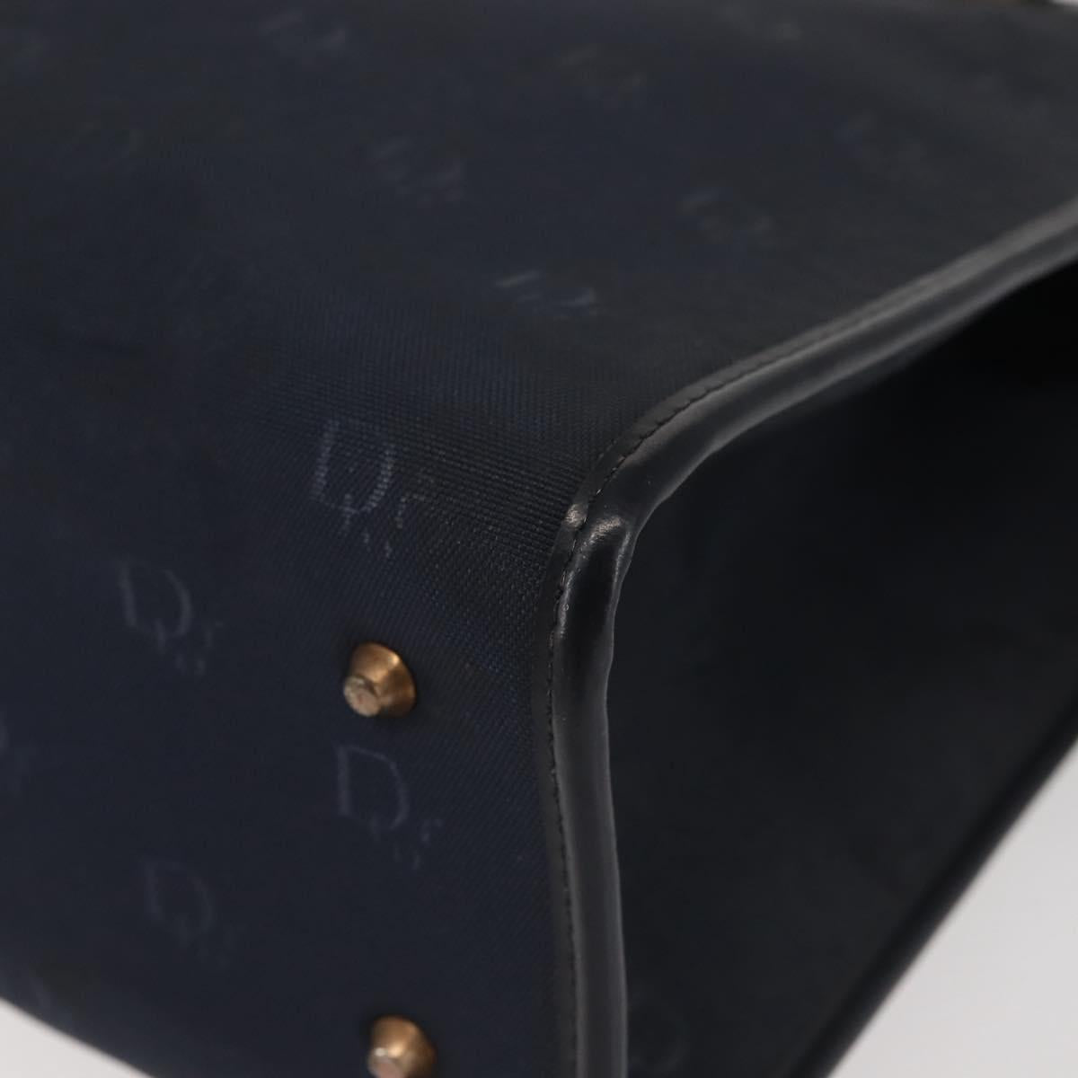 Christian Dior Honeycomb Canvas Hand Bag Navy Gold Auth BA6027