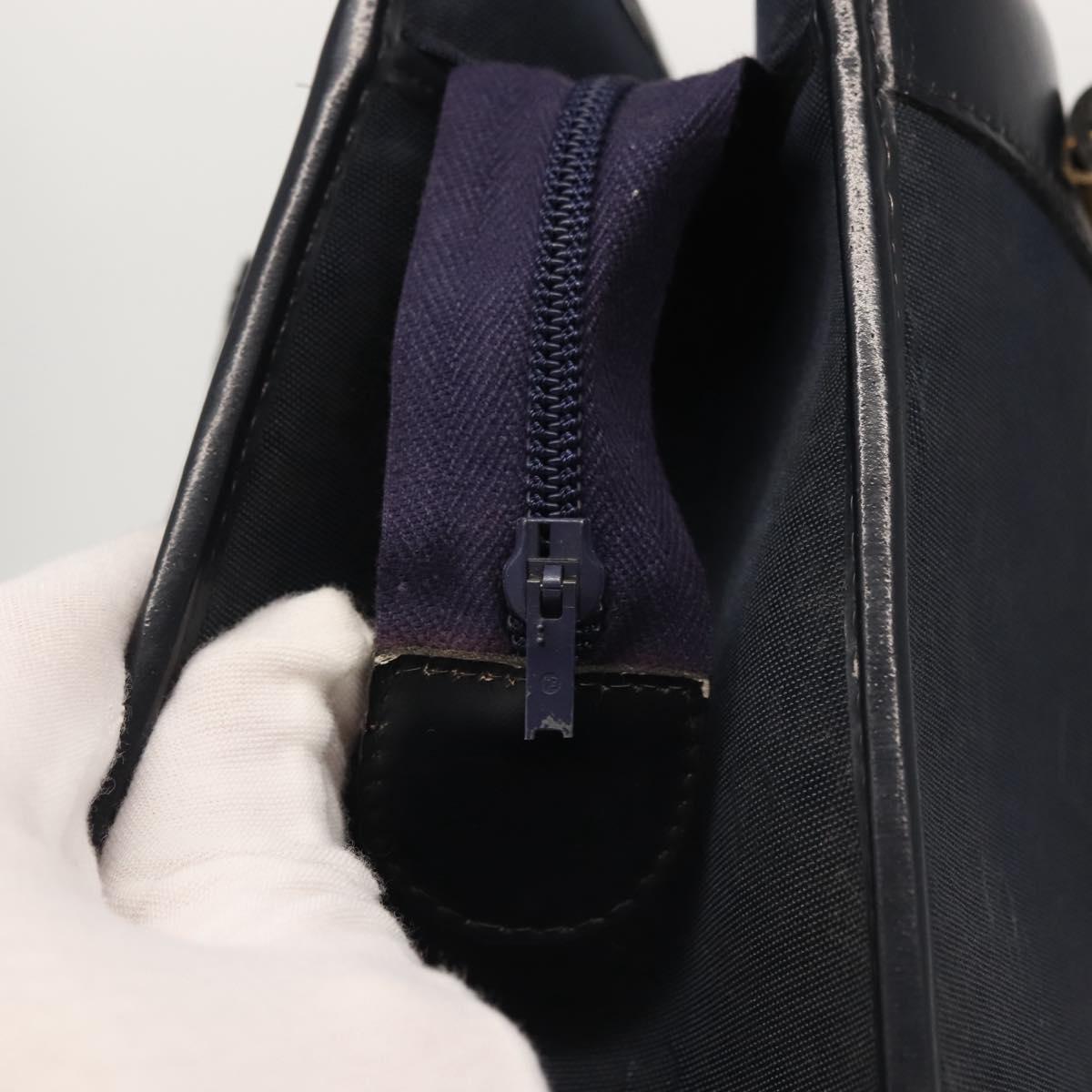 Christian Dior Honeycomb Canvas Hand Bag Navy Gold Auth BA6027