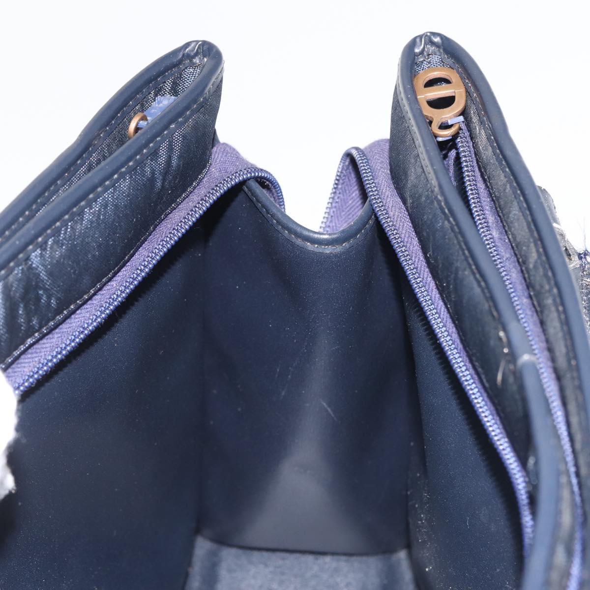 Christian Dior Honeycomb Canvas Hand Bag Navy Gold Auth BA6027