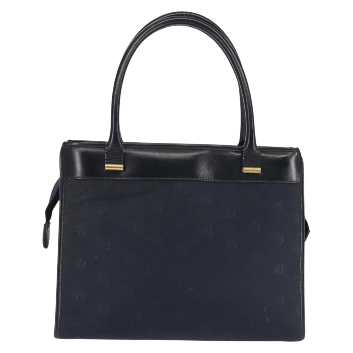 Christian Dior Honeycomb Canvas Hand Bag Navy Gold Auth BA6027
