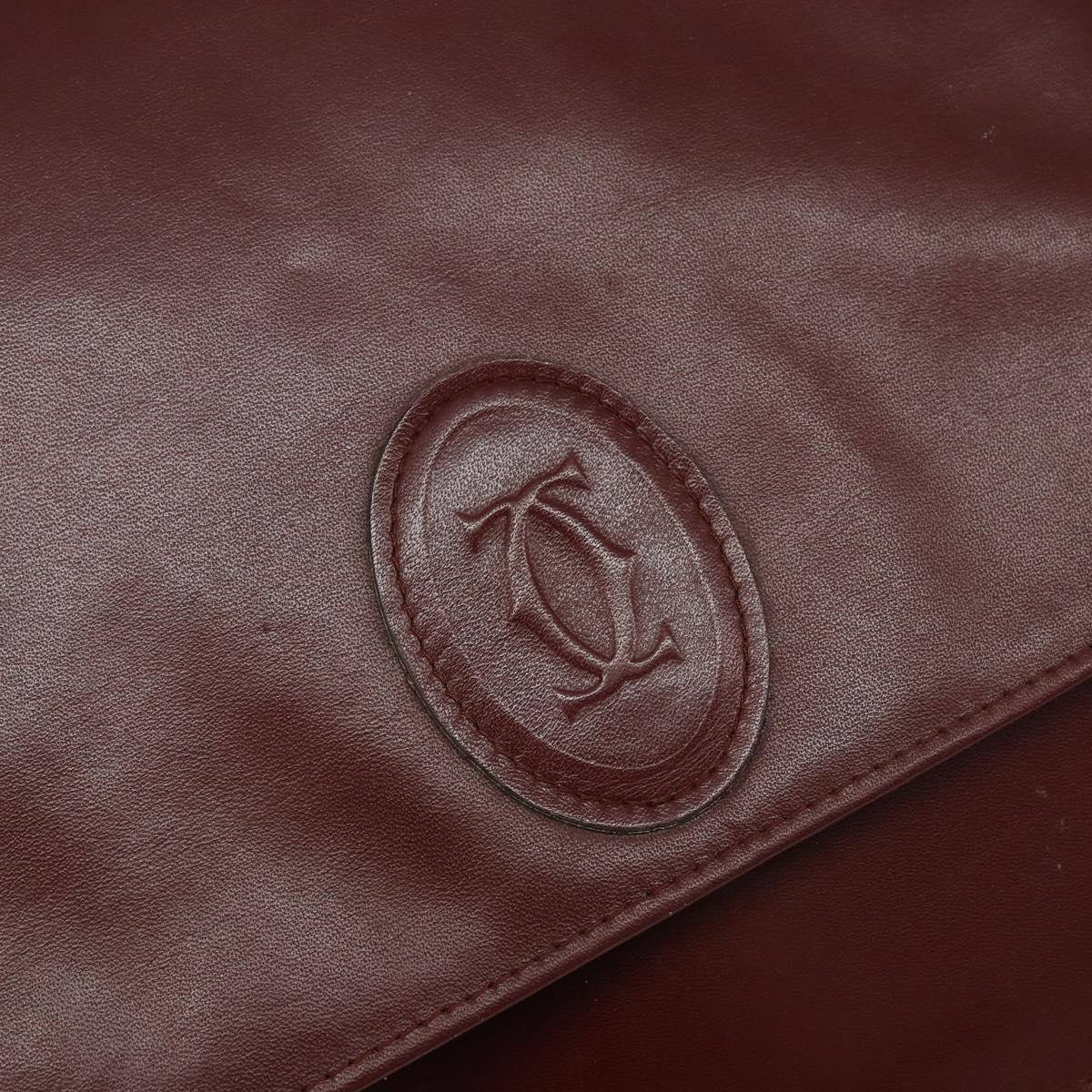 CARTIER Must Line Shoulder Bag Leather Bordeaux Gold Auth BA6028