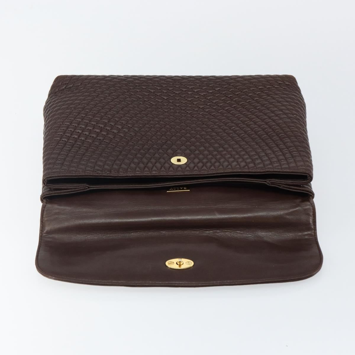 BALLY Hand Bag Leather Brown Gold Auth BA6041