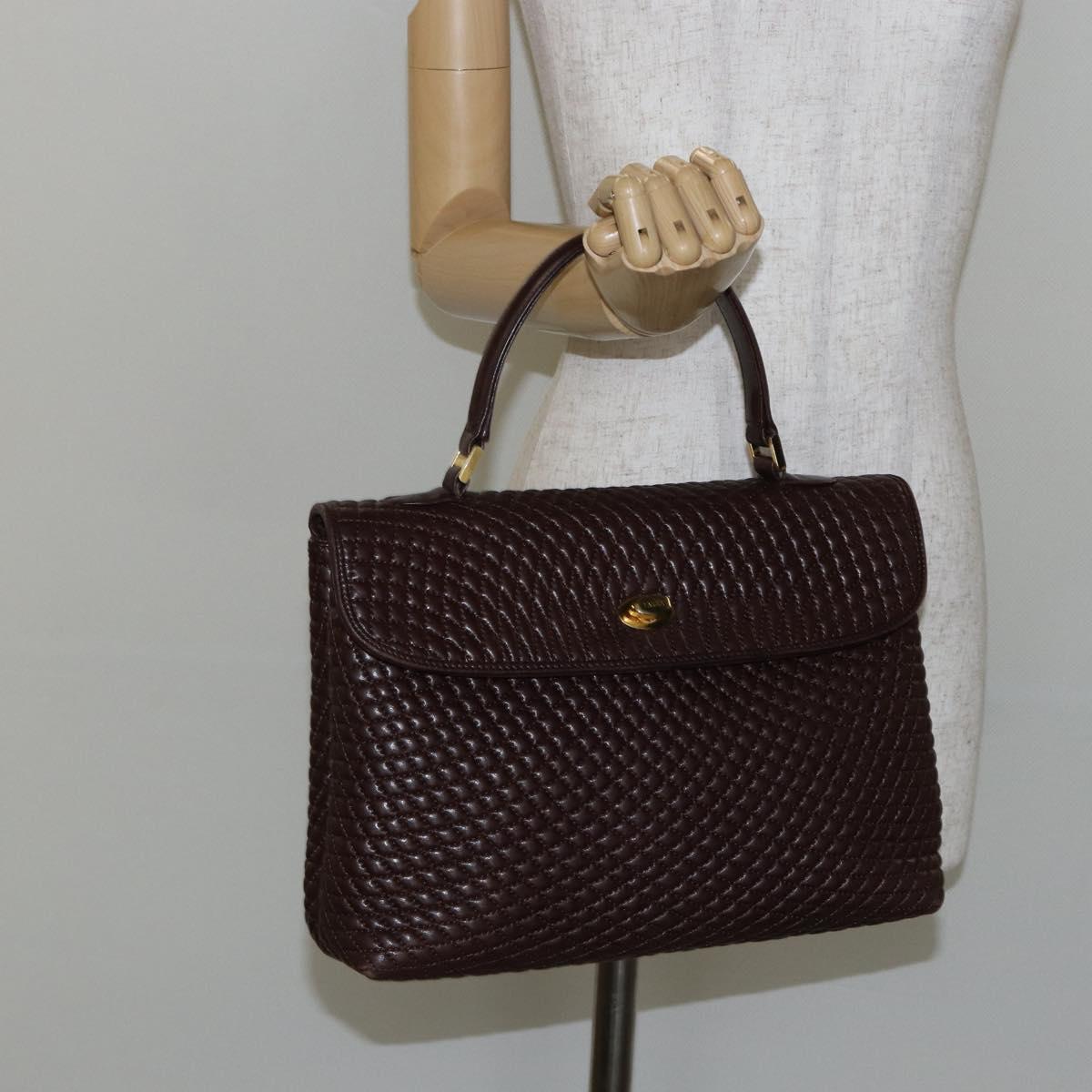 BALLY Hand Bag Leather Brown Gold Auth BA6041