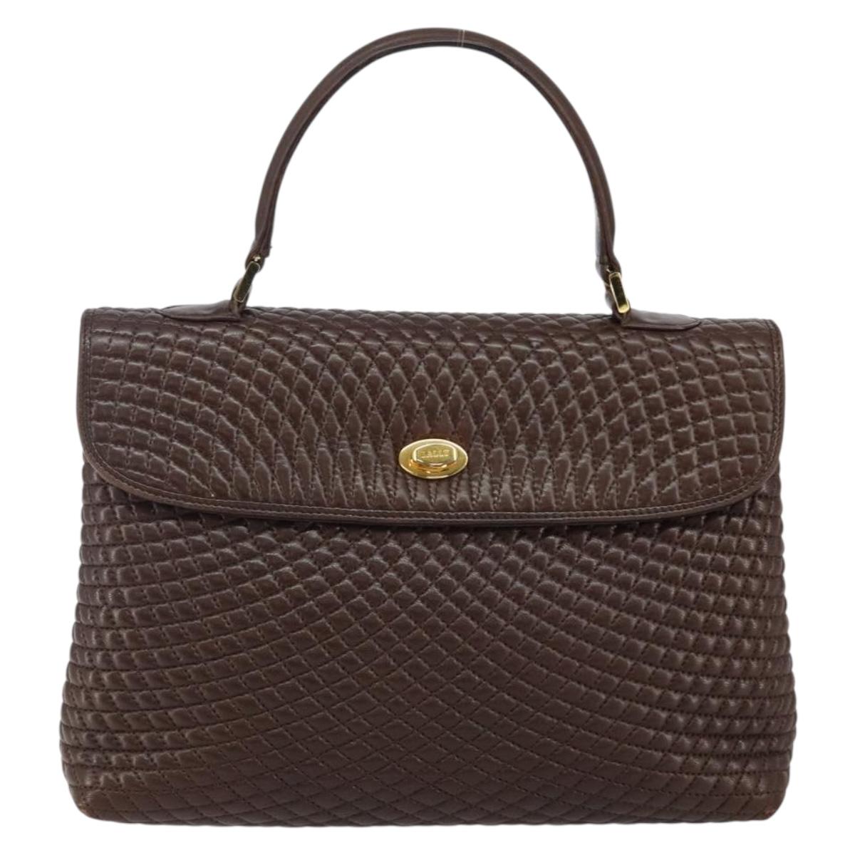 BALLY Hand Bag Leather Brown Gold Auth BA6041