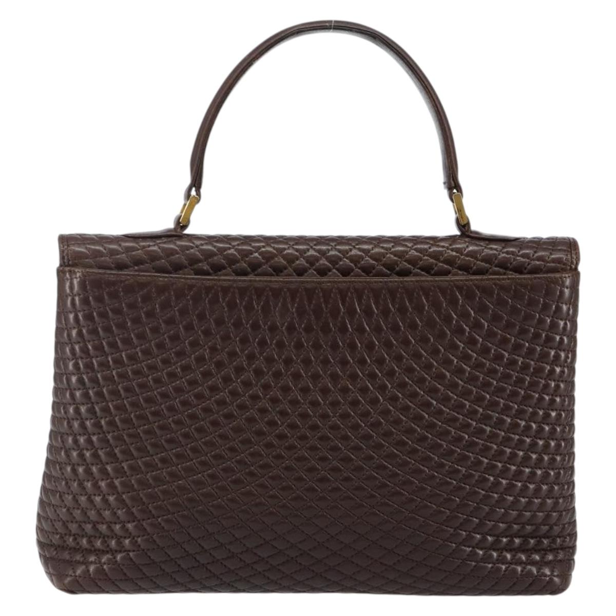 BALLY Hand Bag Leather Brown Gold Auth BA6041