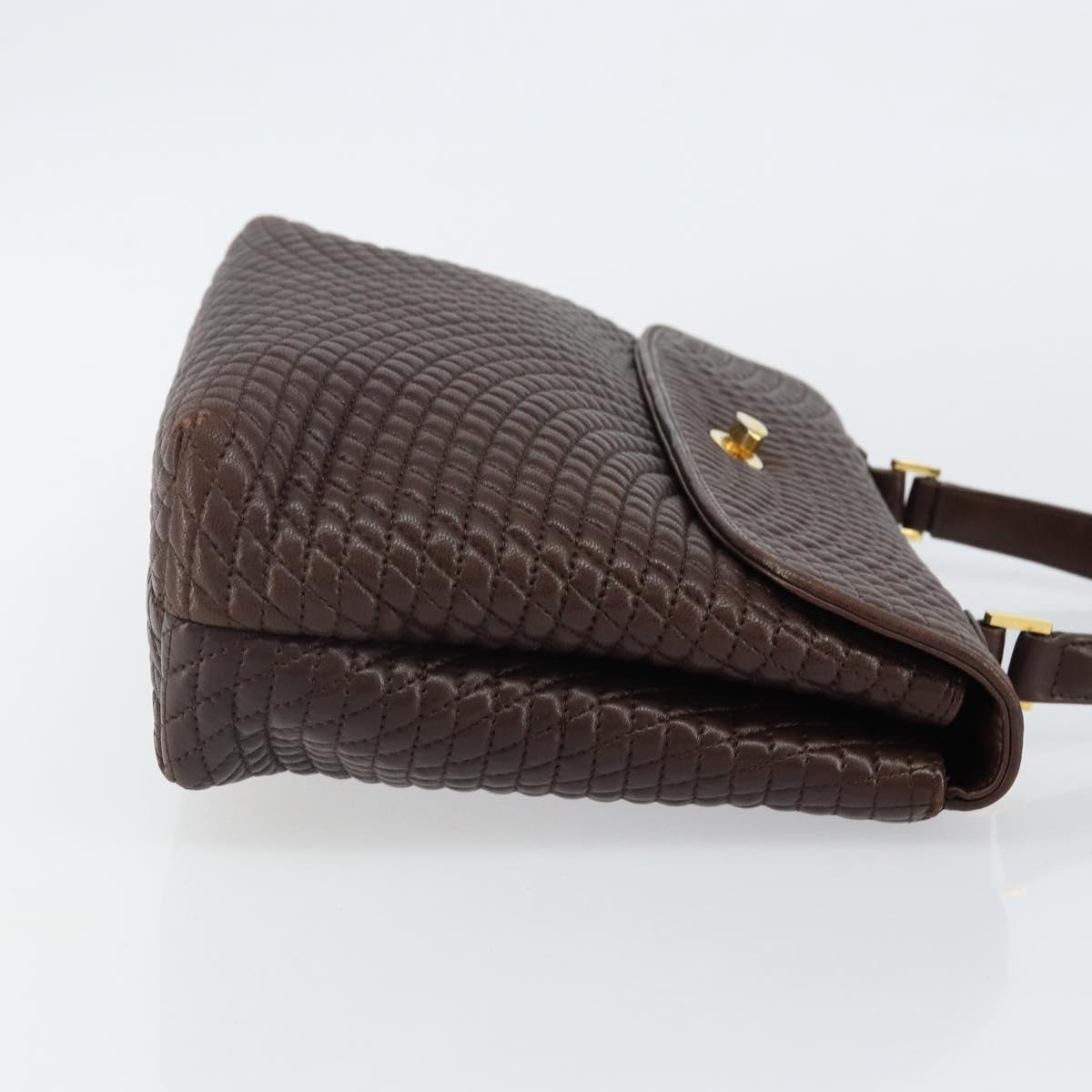 BALLY Hand Bag Leather Brown Gold Auth BA6041
