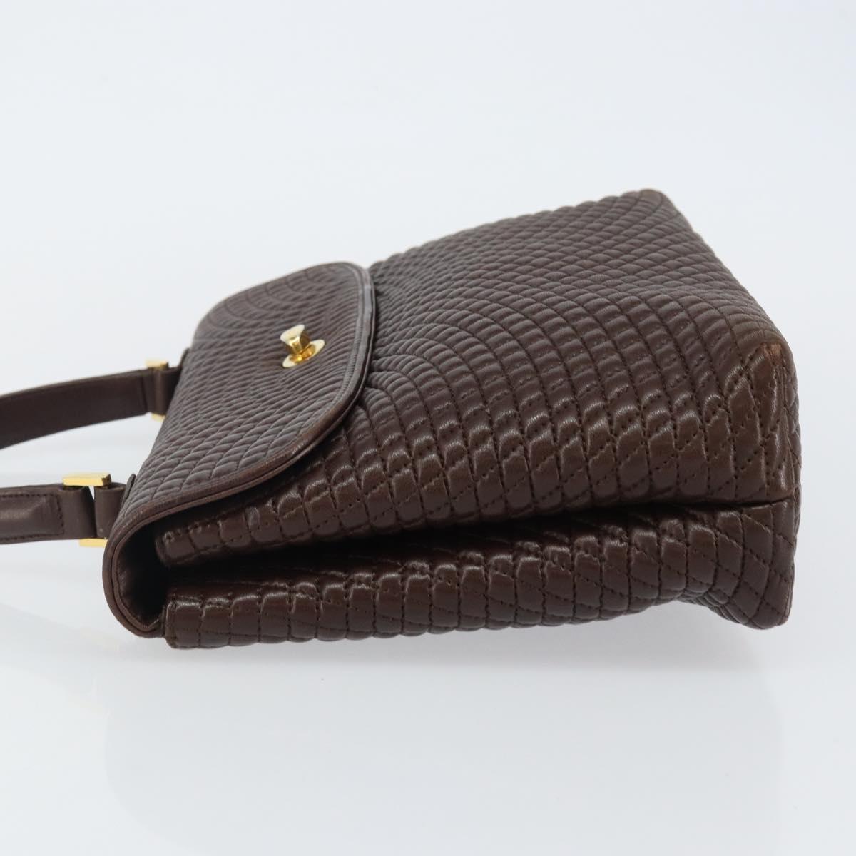BALLY Hand Bag Leather Brown Gold Auth BA6041