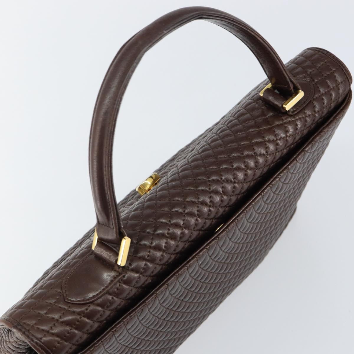 BALLY Hand Bag Leather Brown Gold Auth BA6041
