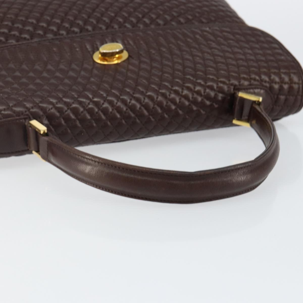 BALLY Hand Bag Leather Brown Gold Auth BA6041
