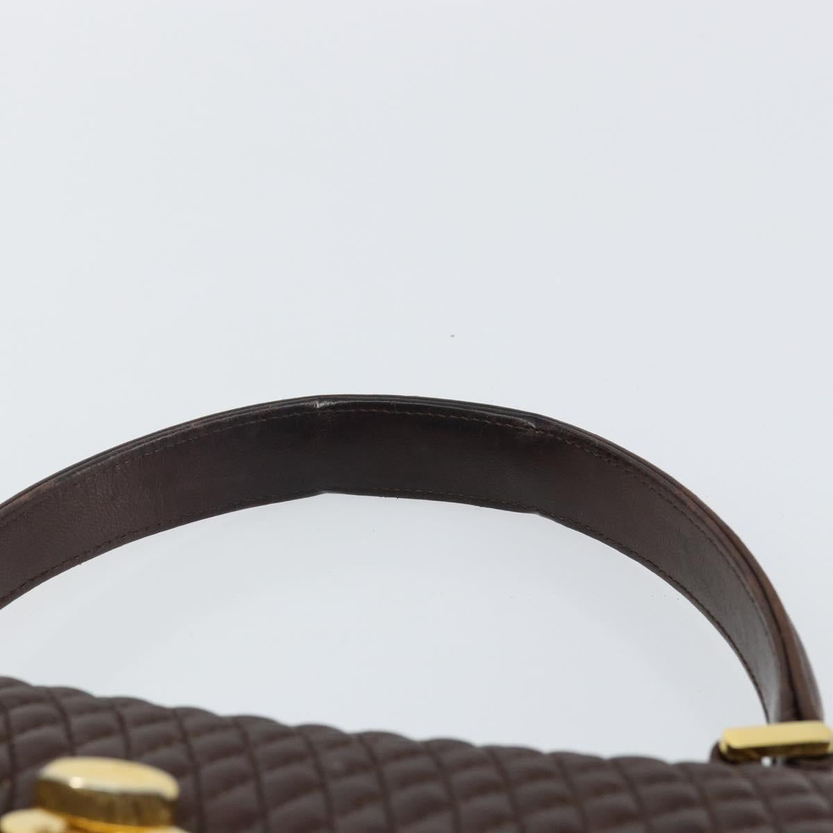 BALLY Hand Bag Leather Brown Gold Auth BA6041