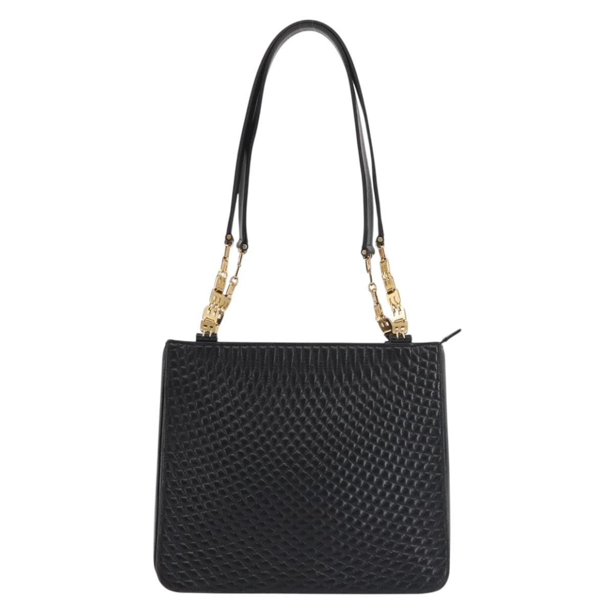 BALLY Shoulder Bag Leather Black Gold Auth BA6042
