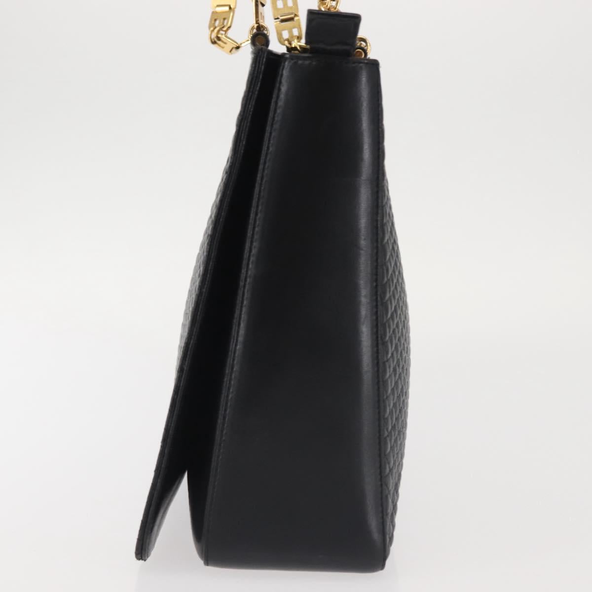 BALLY Shoulder Bag Leather Black Gold Auth BA6042