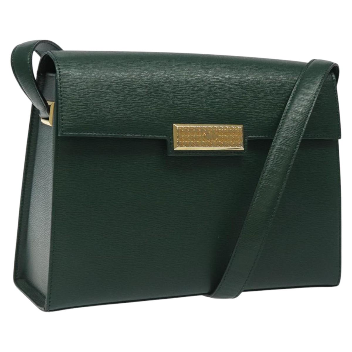 Christian Dior Shoulder Bag Leather Green Auth BA605