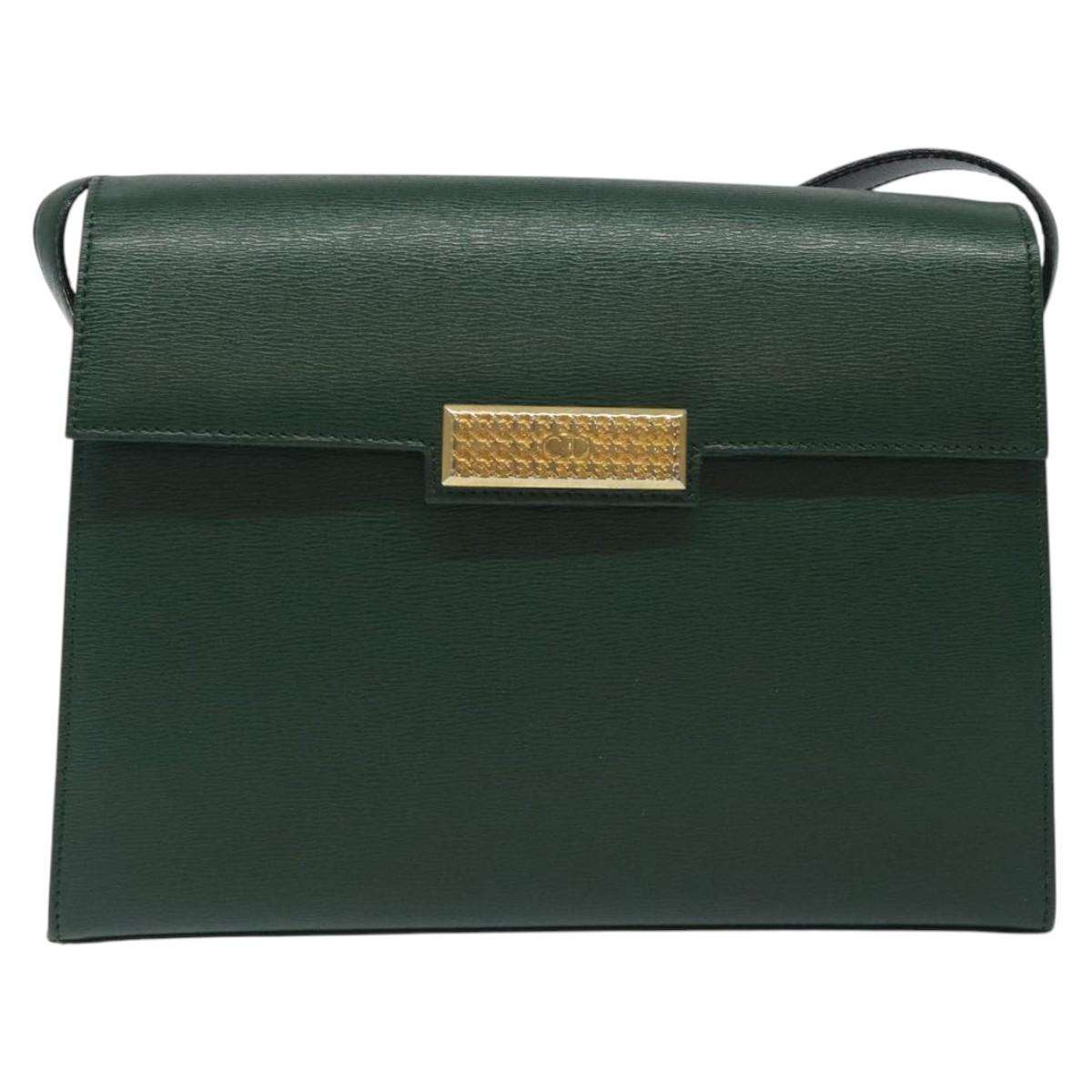 Christian Dior Shoulder Bag Leather Green Auth BA605