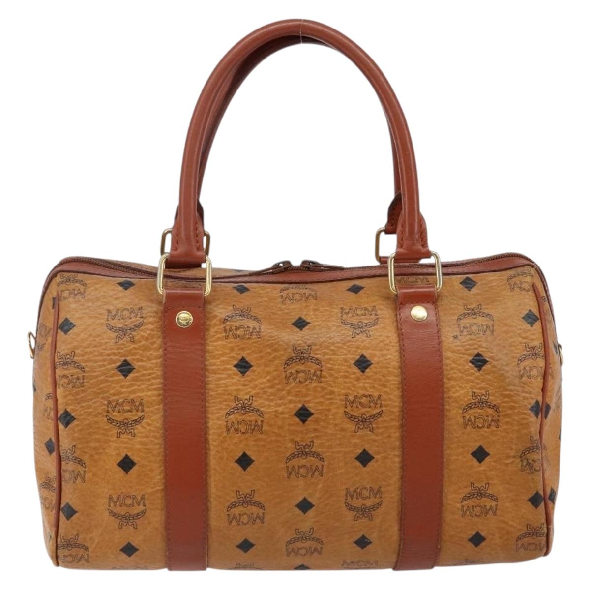 MCM Logogram Vicetos Hand Bag PVC Leather Brown Gold Auth BA6052