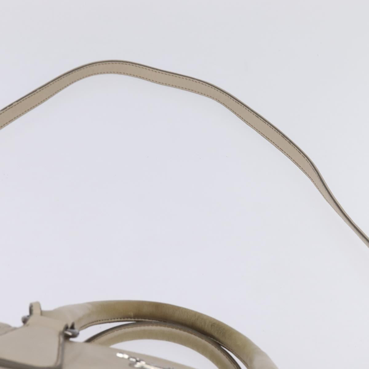 PRADA Hand Bag Leather 2way Beige Silver Auth BA6054