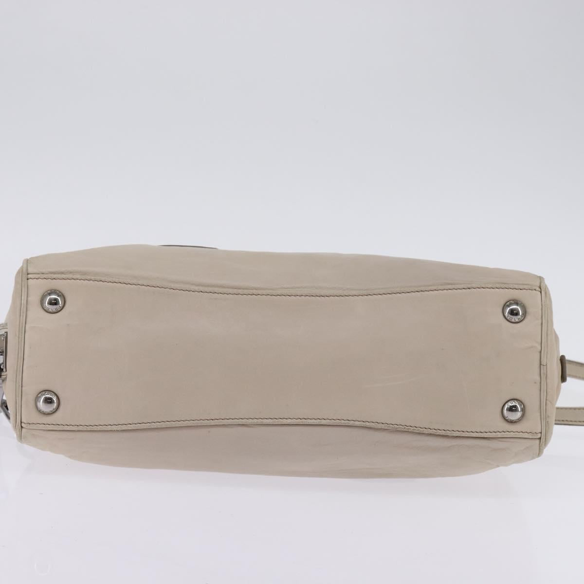 PRADA Hand Bag Leather 2way Beige Silver Auth BA6054