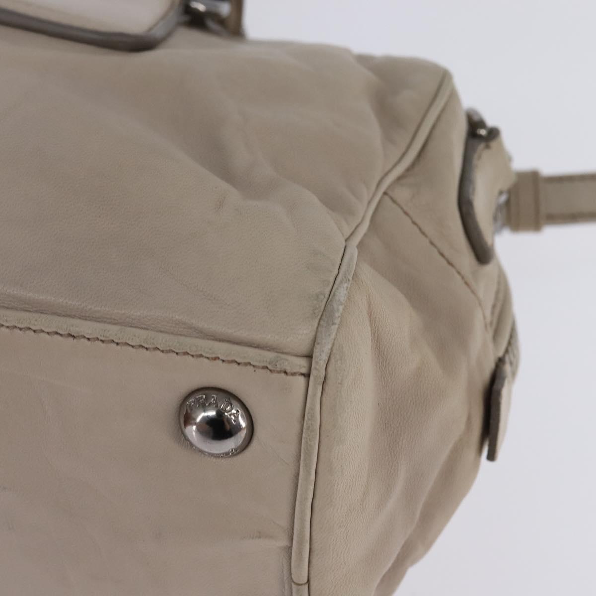 PRADA Hand Bag Leather 2way Beige Silver Auth BA6054