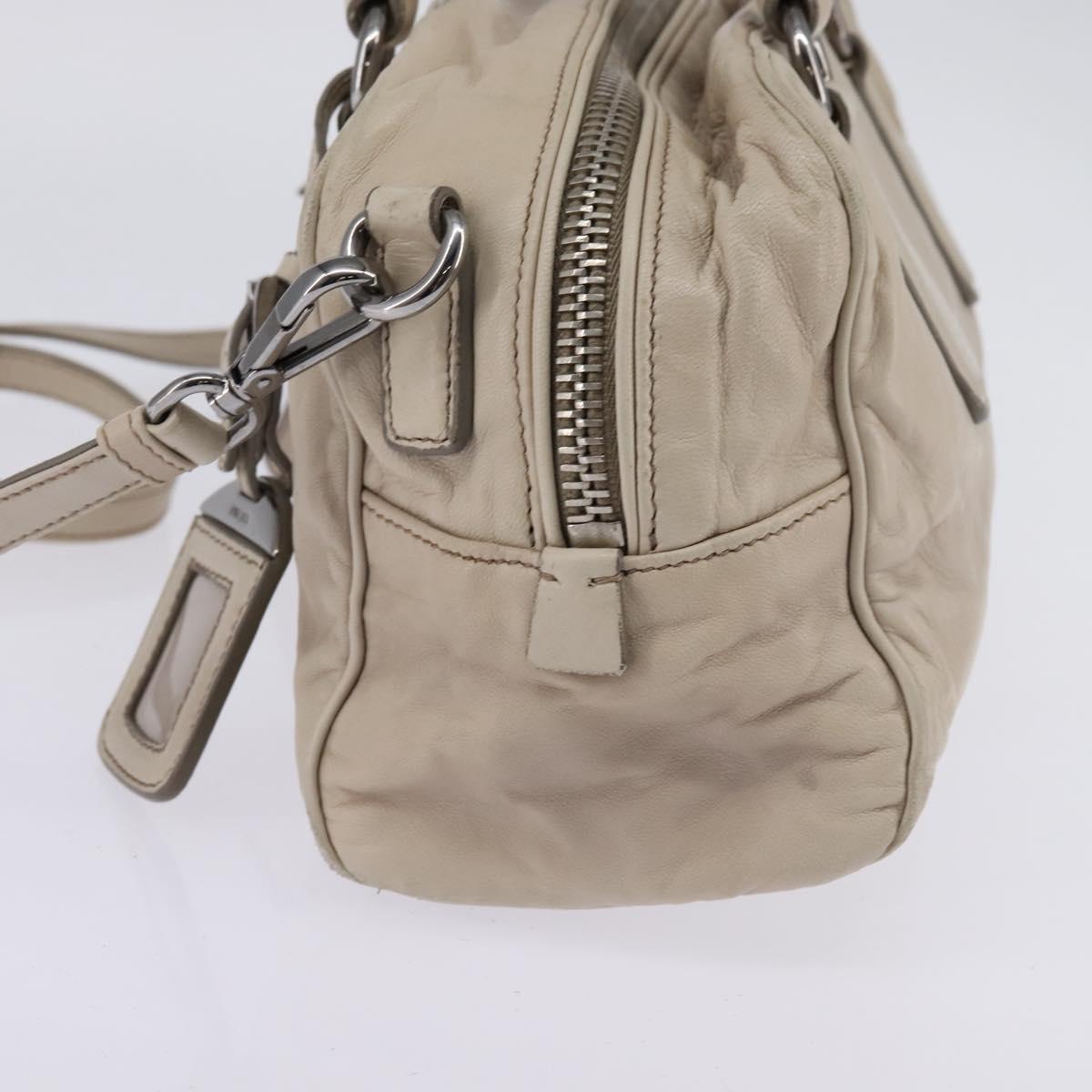 PRADA Hand Bag Leather 2way Beige Silver Auth BA6054