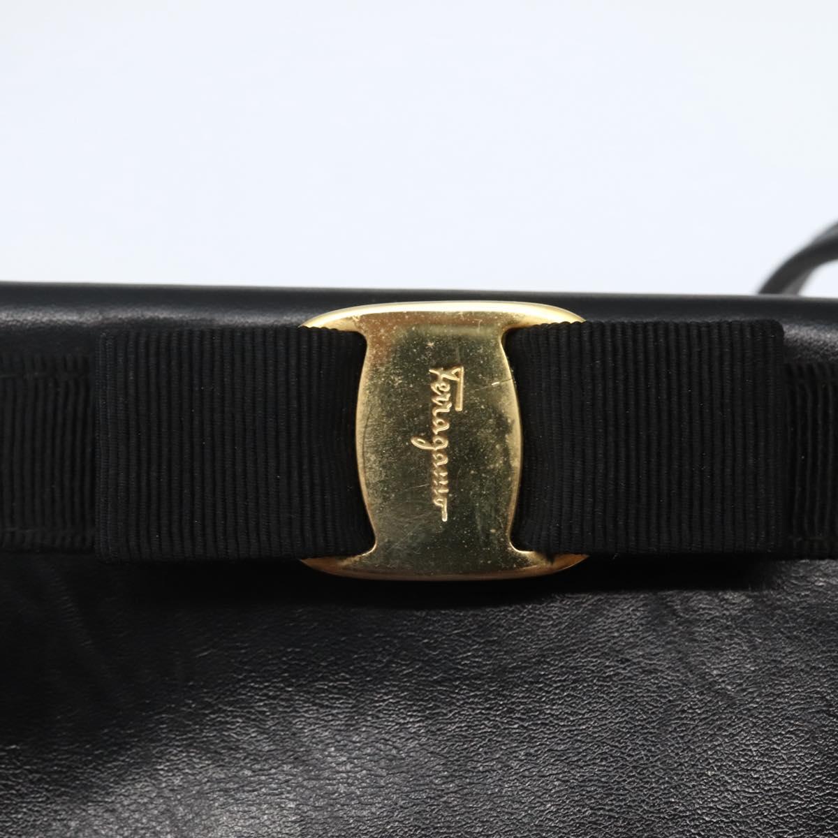 Salvatore Ferragamo Vala Shoulder Bag Leather Black Gold Auth BA6076