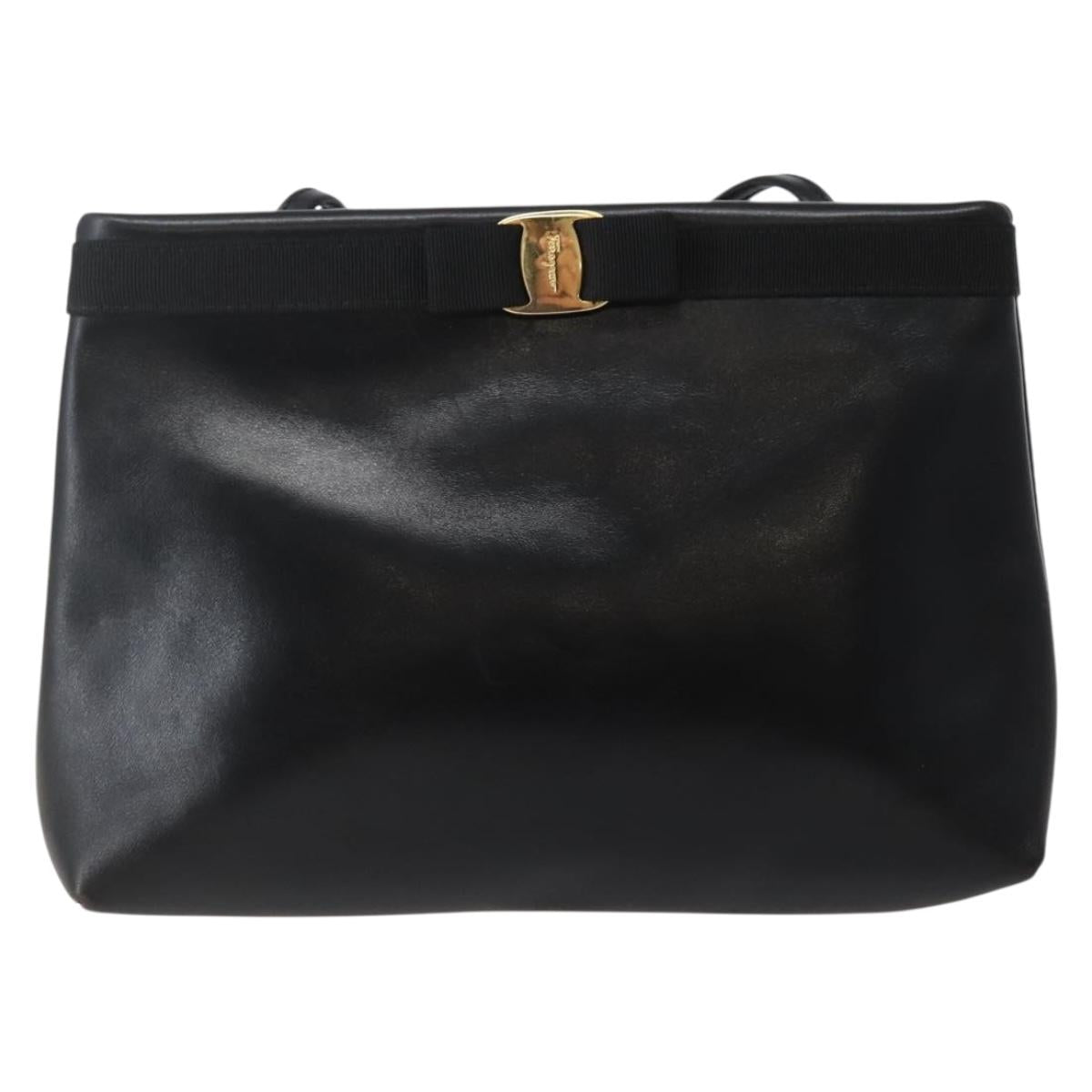 Salvatore Ferragamo Vala Shoulder Bag Leather Black Gold Auth BA6076