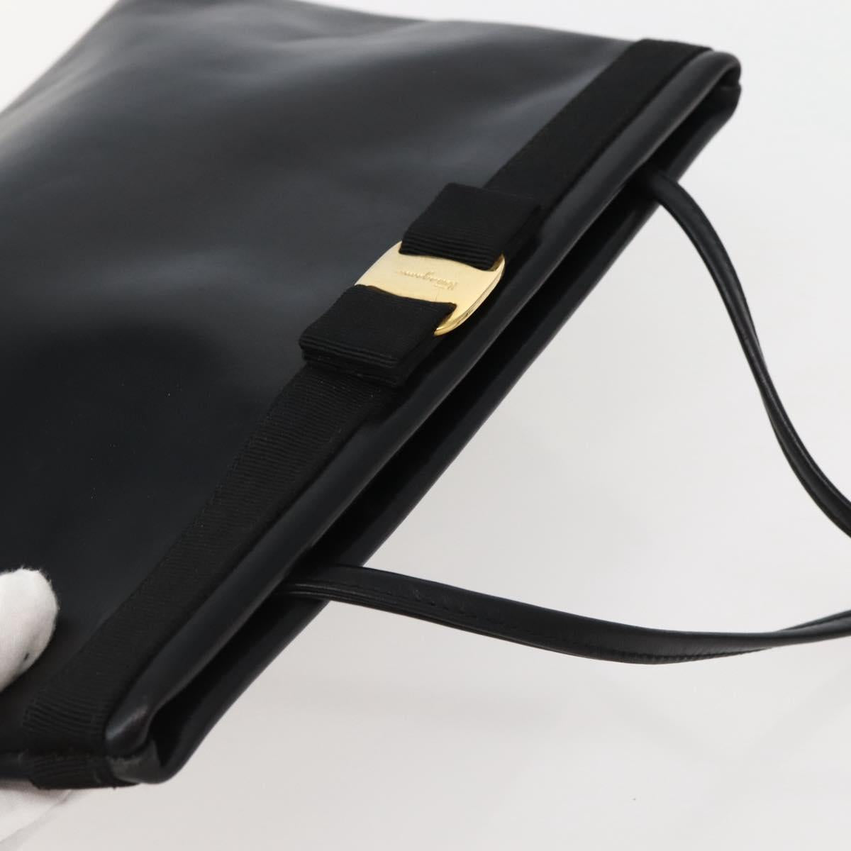 Salvatore Ferragamo Vala Shoulder Bag Leather Black Gold Auth BA6076