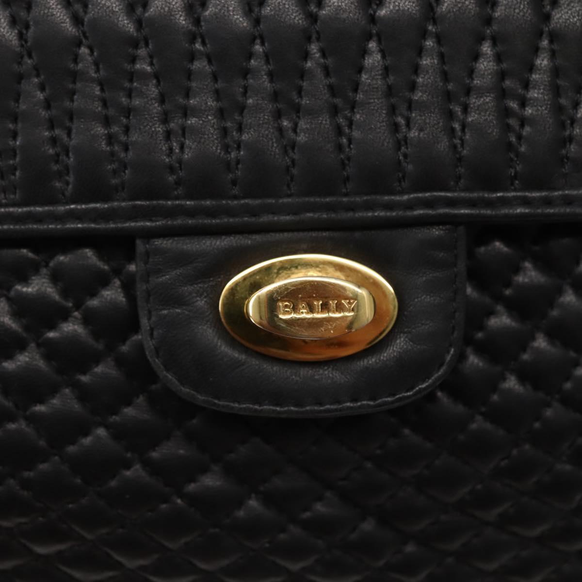 BALLY Chain Shoulder Bag Leather Black Gold Auth BA6077