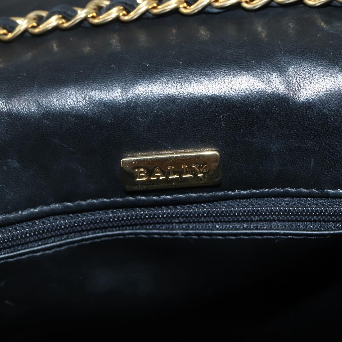 BALLY Chain Shoulder Bag Leather Black Gold Auth BA6077